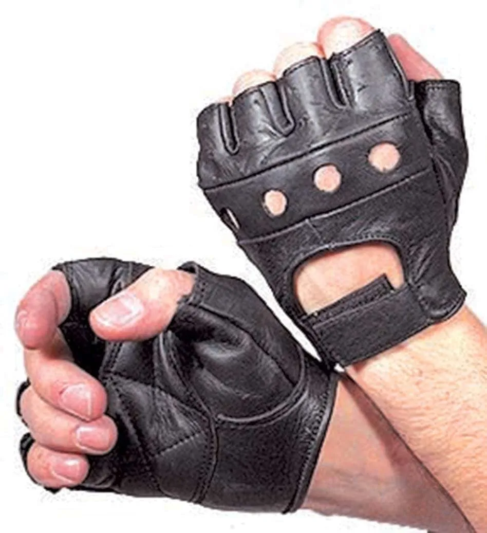 Black Leather Fingerless Gloves #G160