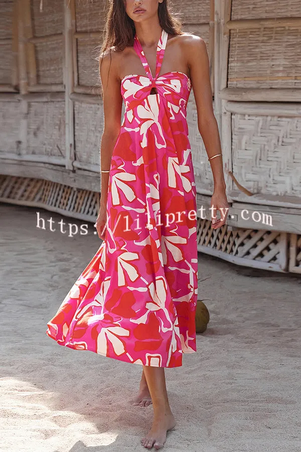 Bohemian Printed Gathered Halterneck Maxi Dress