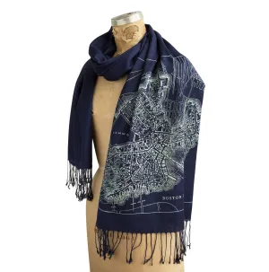 Boston Map Scarf, 1814 Vintage Map Bamboo Pashmina