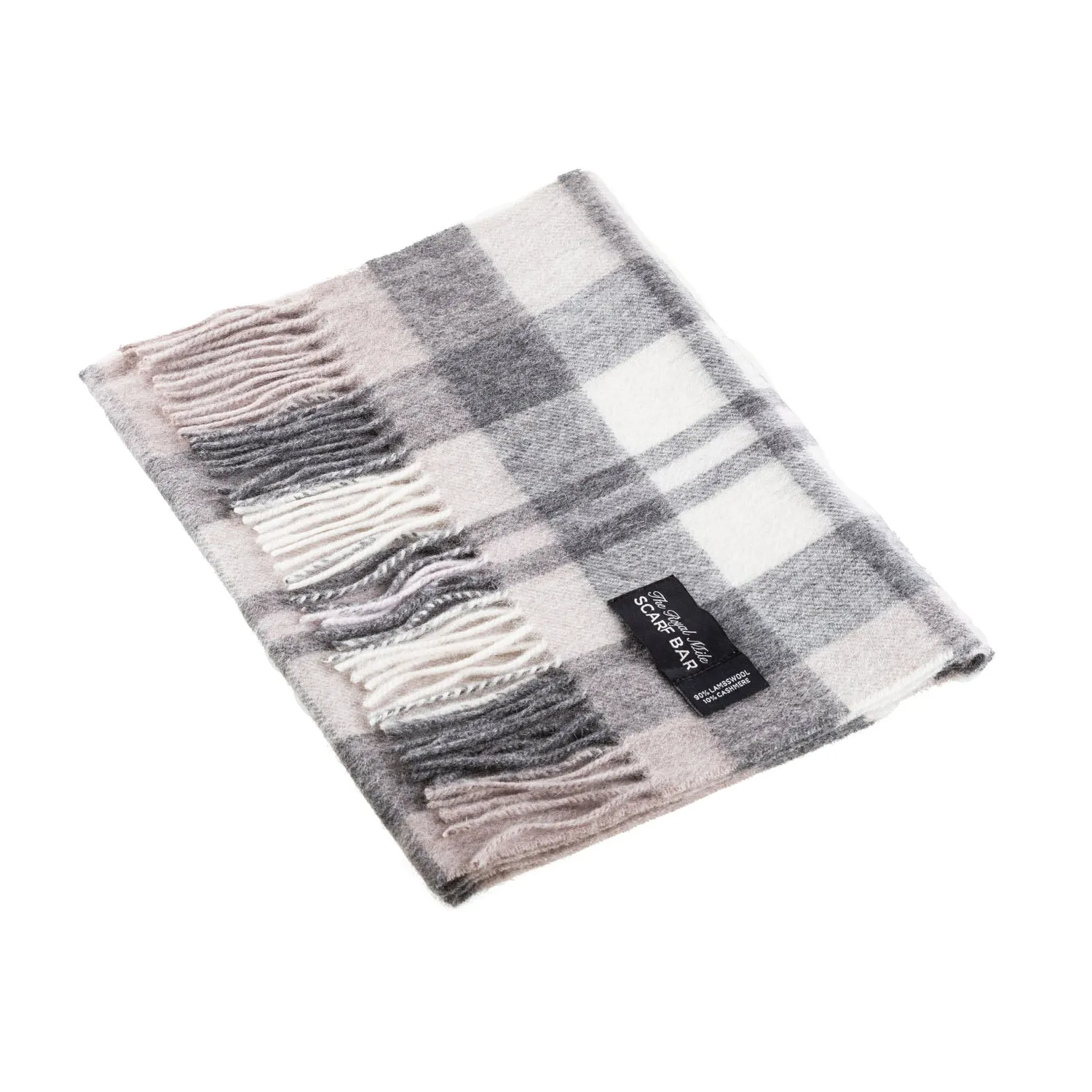 Chequer Tartan 90/10 Cashmere Scarf Bar  Exploded Natural