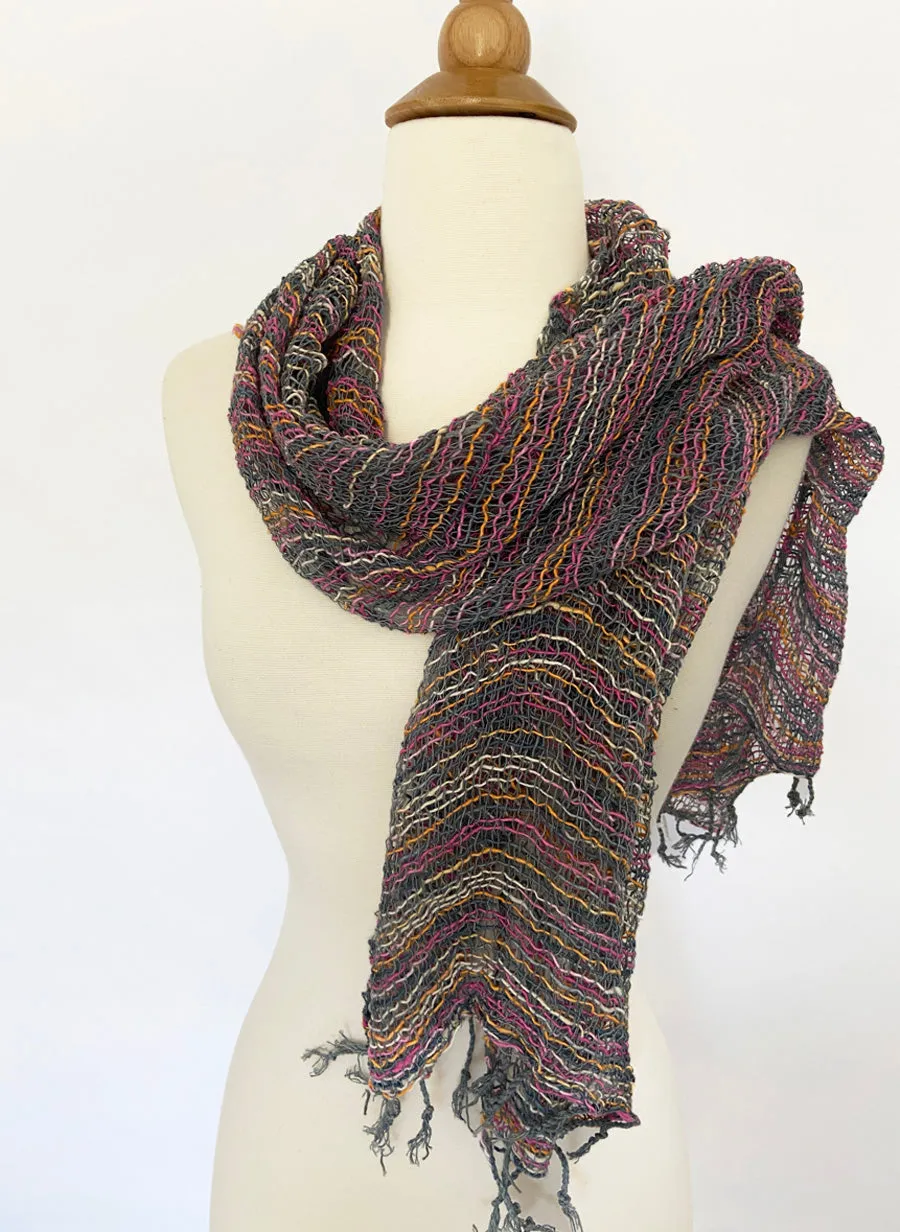 Handwoven Open Weave Cotton Scarf - Multi Grey