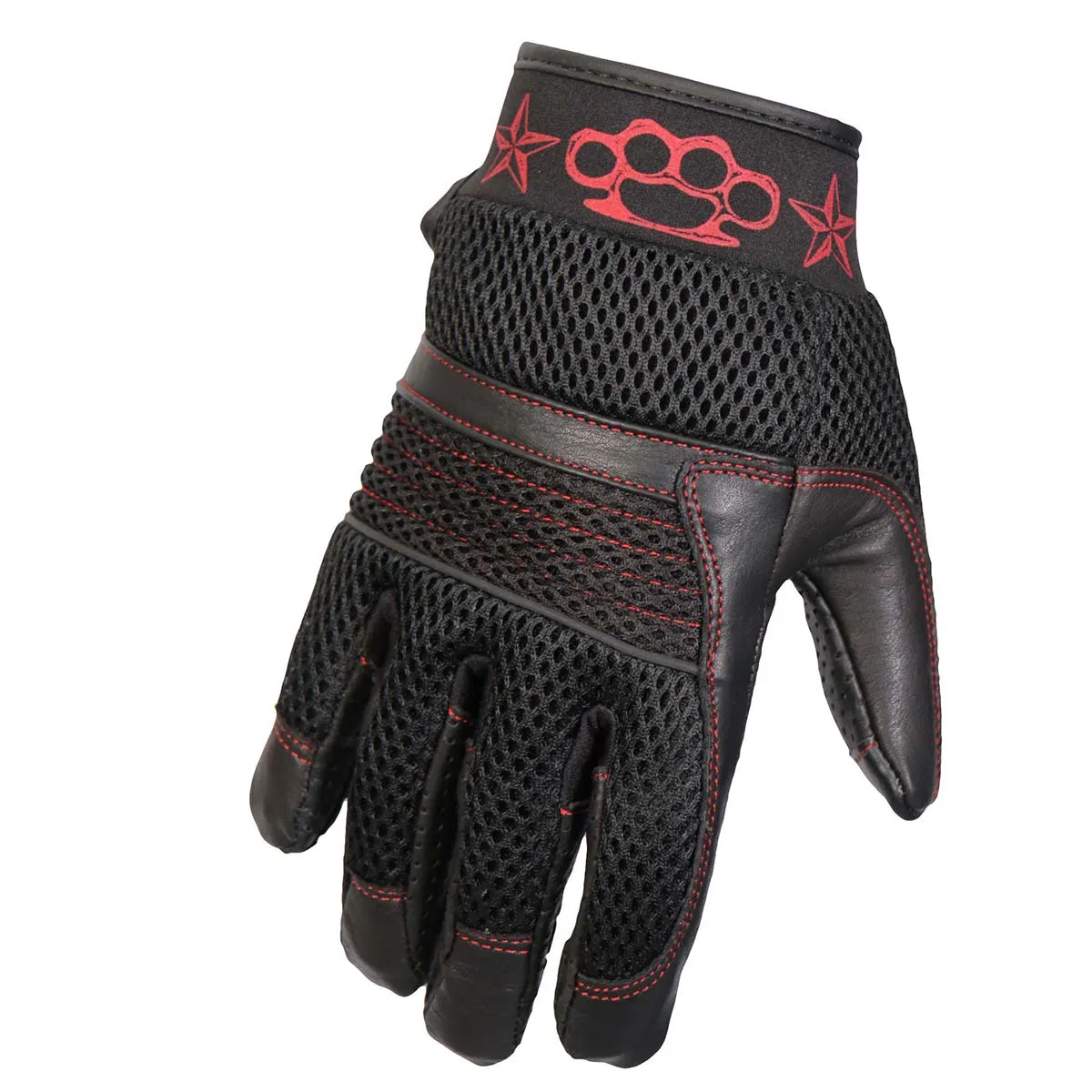 Hot Leathers GVM1302 Uni-Sex Black 'Brass Knuckles' Leather and Mesh Gloves with i-Touch Screen