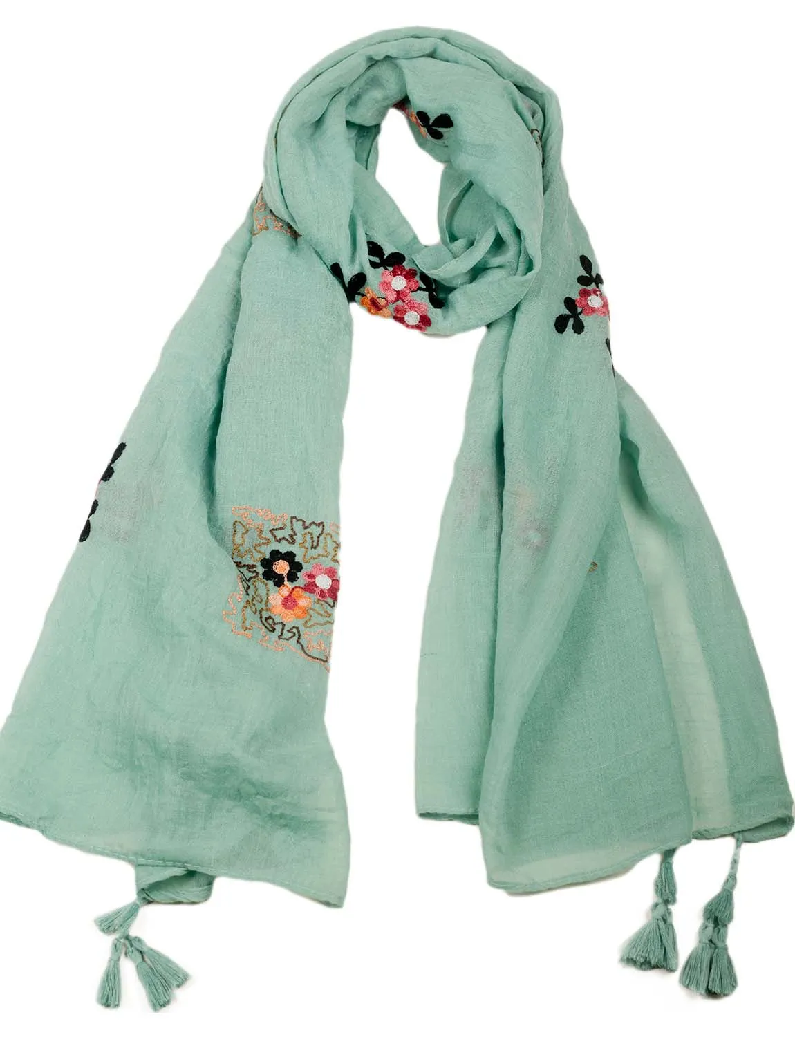 iB-iP Women's Flower Printed Lightweight Embroidered Scarf