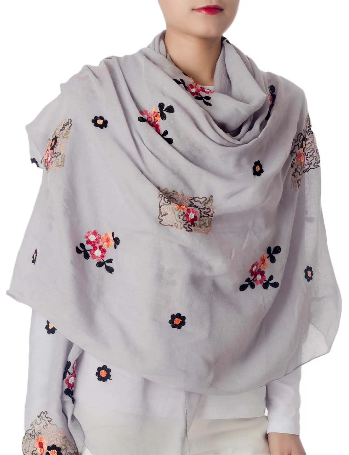 iB-iP Women's Flower Printed Lightweight Embroidered Scarf