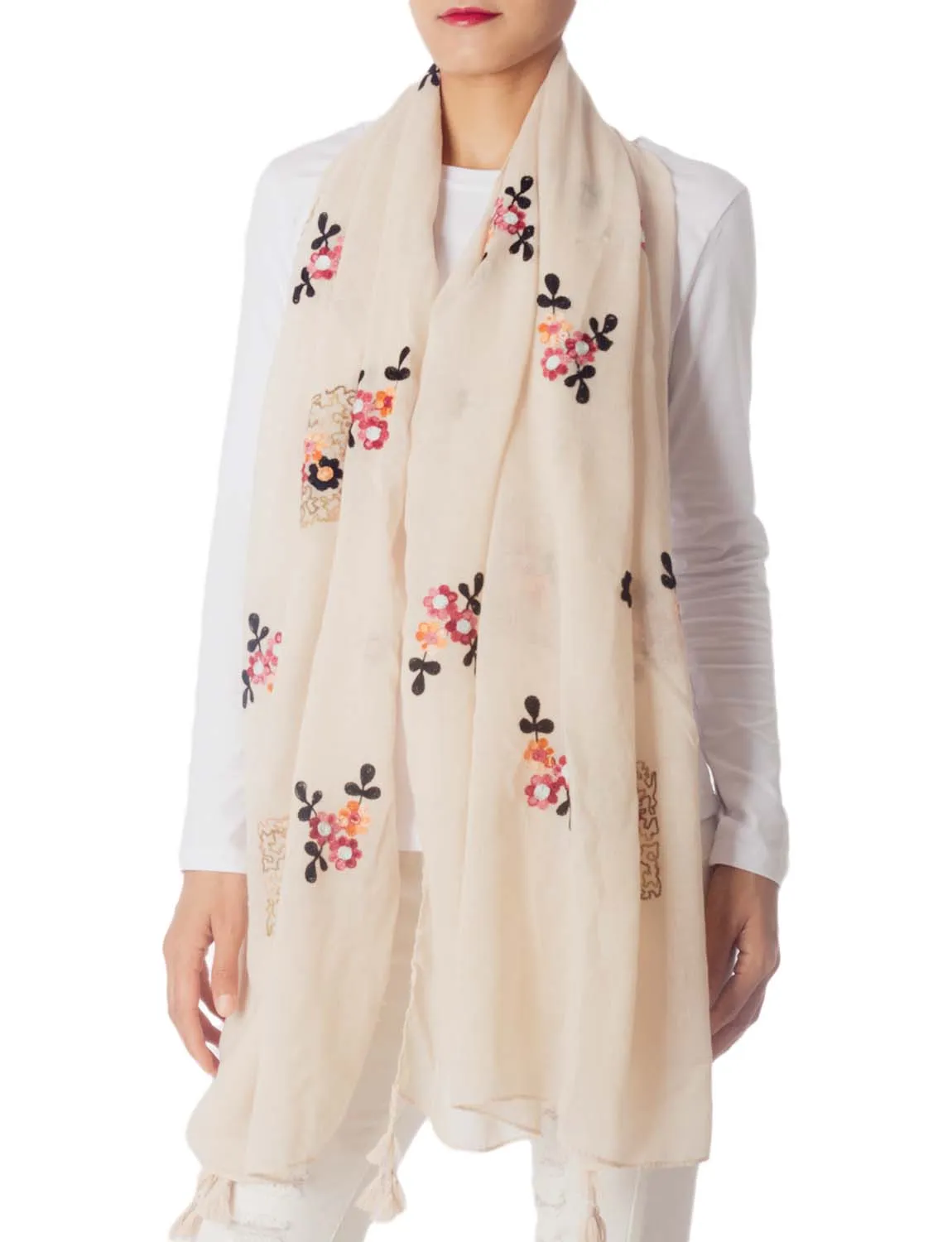 iB-iP Women's Flower Printed Lightweight Embroidered Scarf