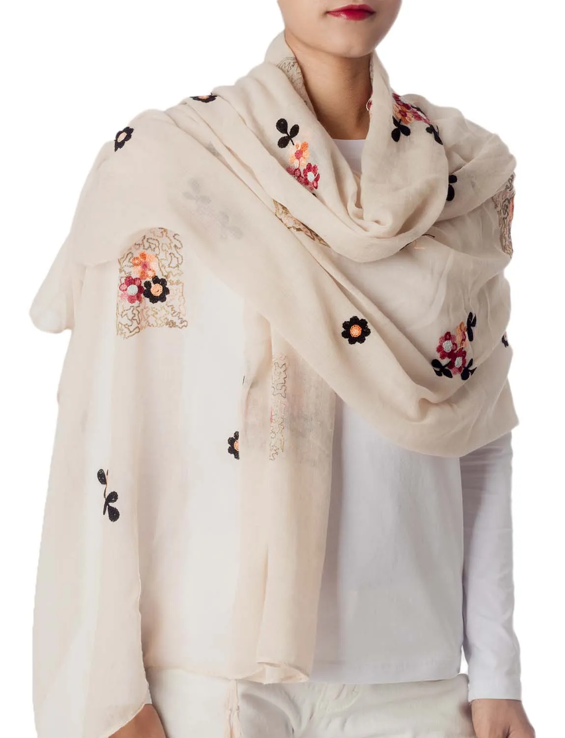 iB-iP Women's Flower Printed Lightweight Embroidered Scarf