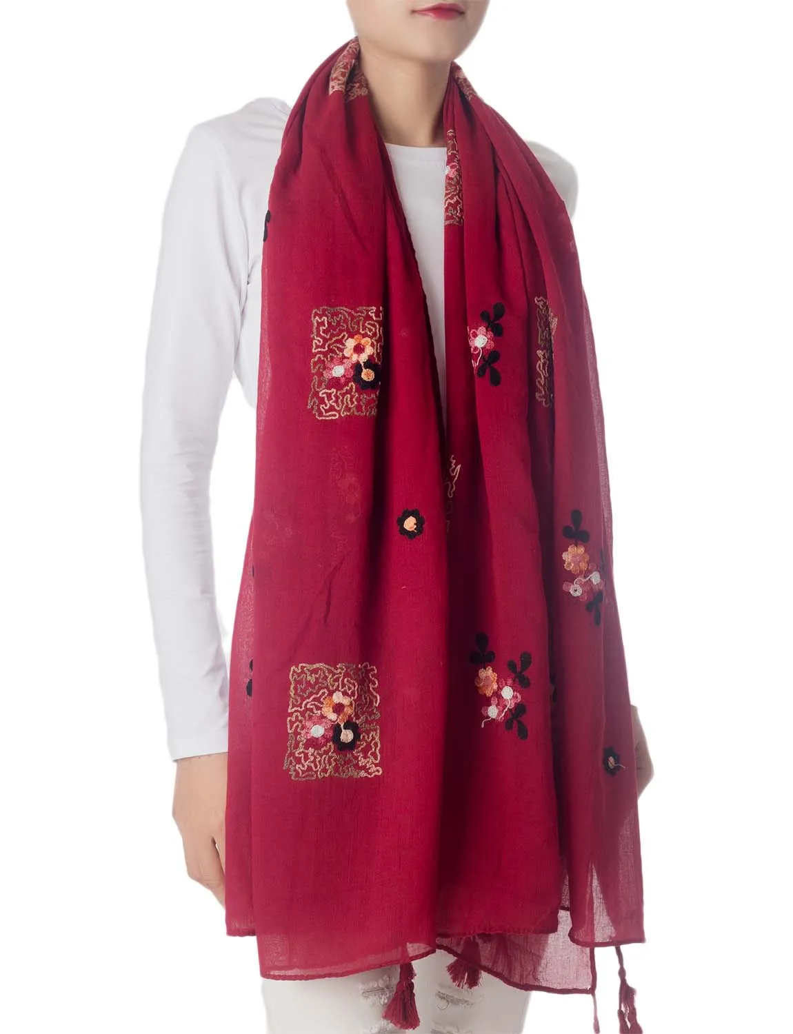 iB-iP Women's Flower Printed Lightweight Embroidered Scarf