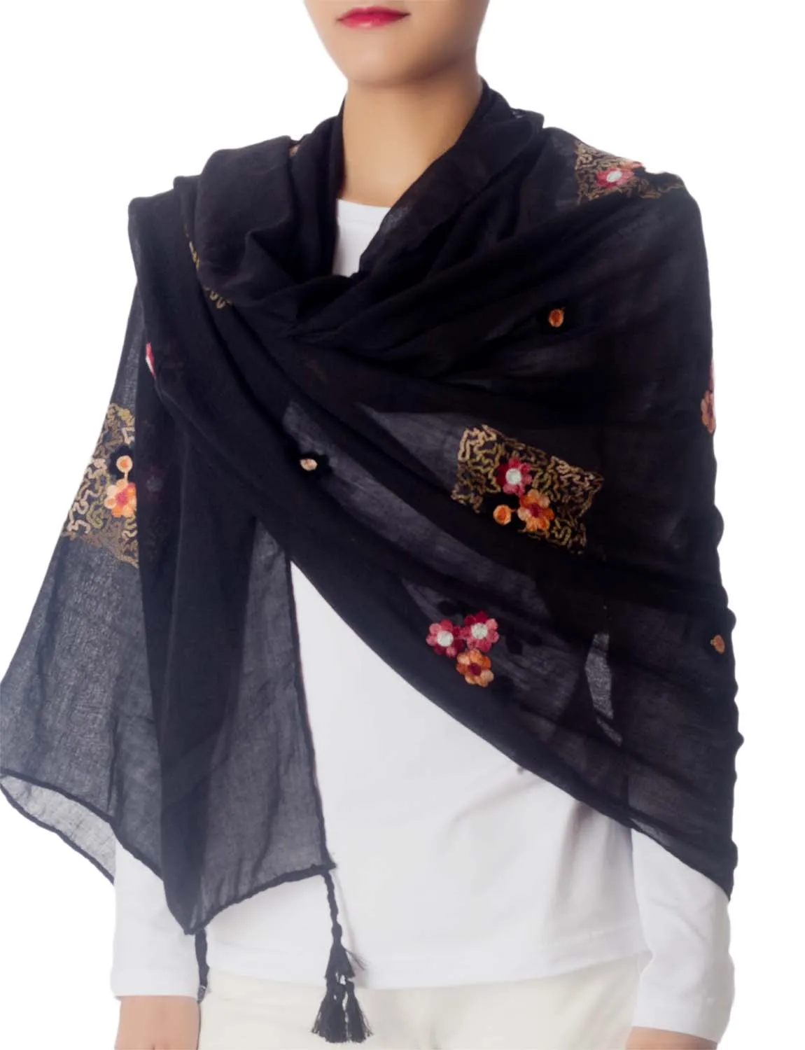 iB-iP Women's Flower Printed Lightweight Embroidered Scarf