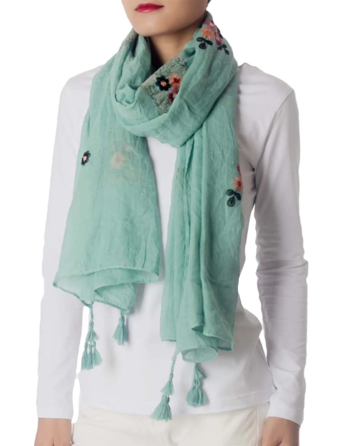 iB-iP Women's Flower Printed Lightweight Embroidered Scarf