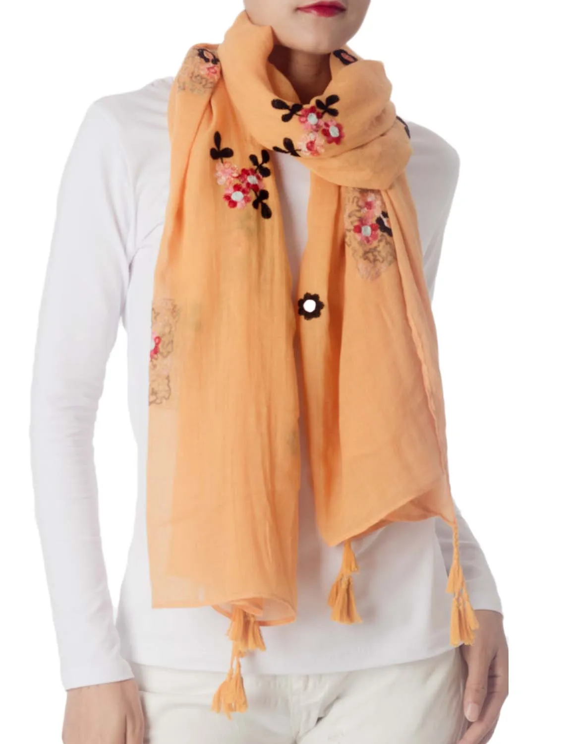 iB-iP Women's Flower Printed Lightweight Embroidered Scarf