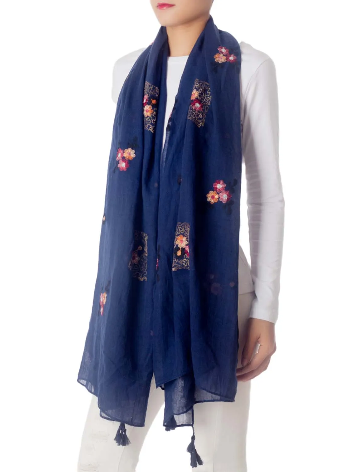 iB-iP Women's Flower Printed Lightweight Embroidered Scarf