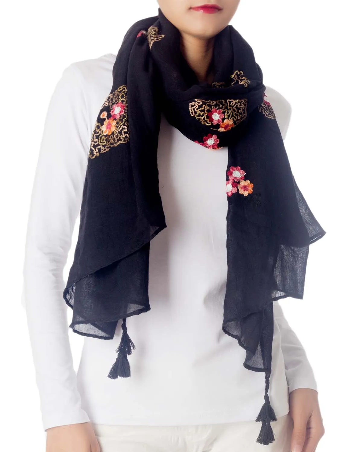 iB-iP Women's Flower Printed Lightweight Embroidered Scarf