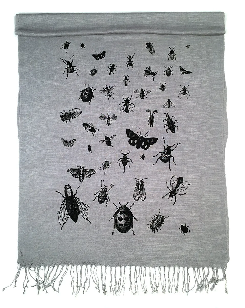 Insect Scarf. Bug print linen weave pashmina