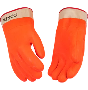 Kinco 4160 Sandy Finish Lined Hi-vis Orange PVC with Safety Cuff Gloves (One Dozen)