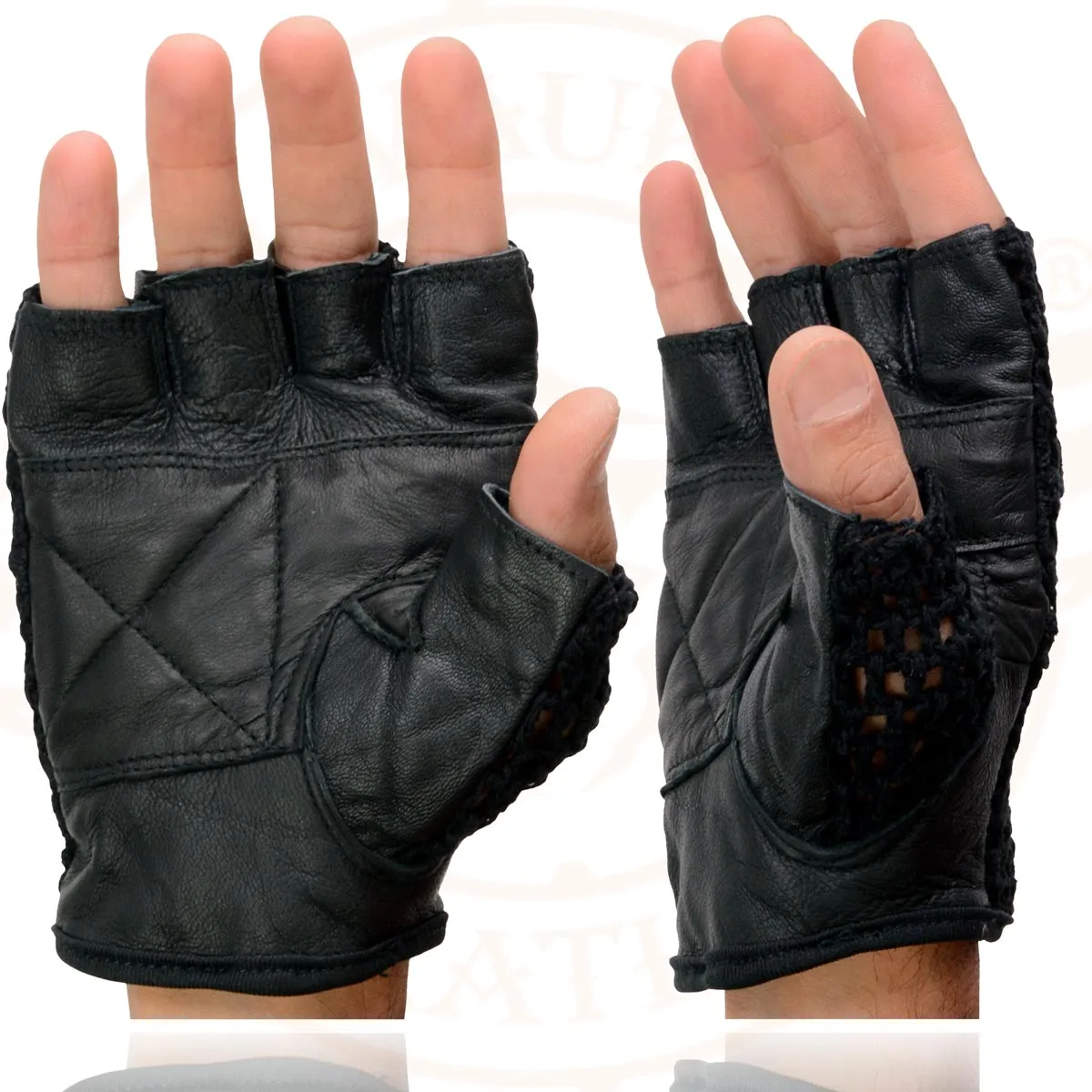 Milwaukee Leather SH219 Men's Black Leather Gel Padded Palm Fingerless