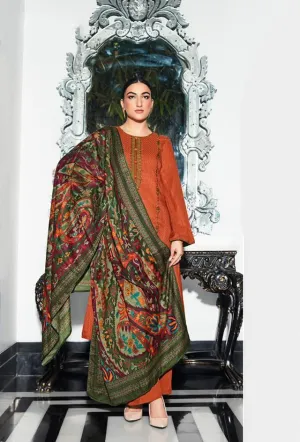 Mumtaz Arts Pashmina Orange Winter Unstitched Suits for Ladies